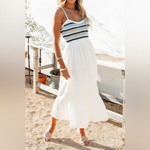 NWOT Seaside Striped Crochet Midi Dress